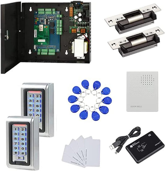 2 Door Access Control System Kit w/ Electric Strikes and Keycards
